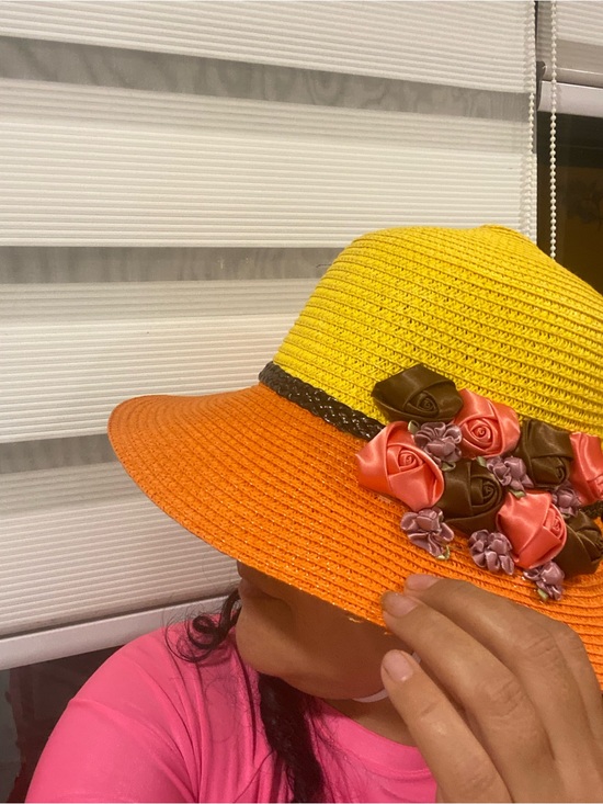 Accessories - Yellow and Orange Floral Straw Sun Hat